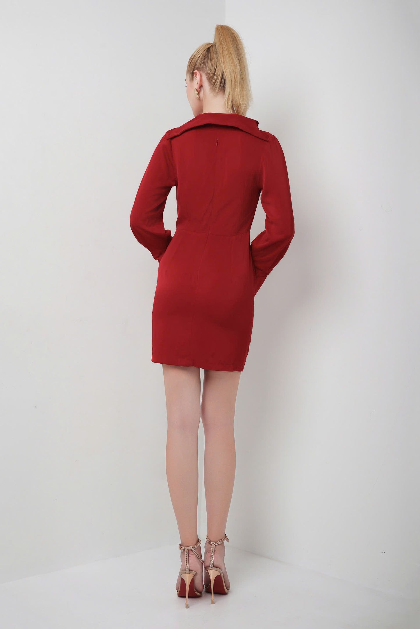 Serene Breeze Collar Red Dress